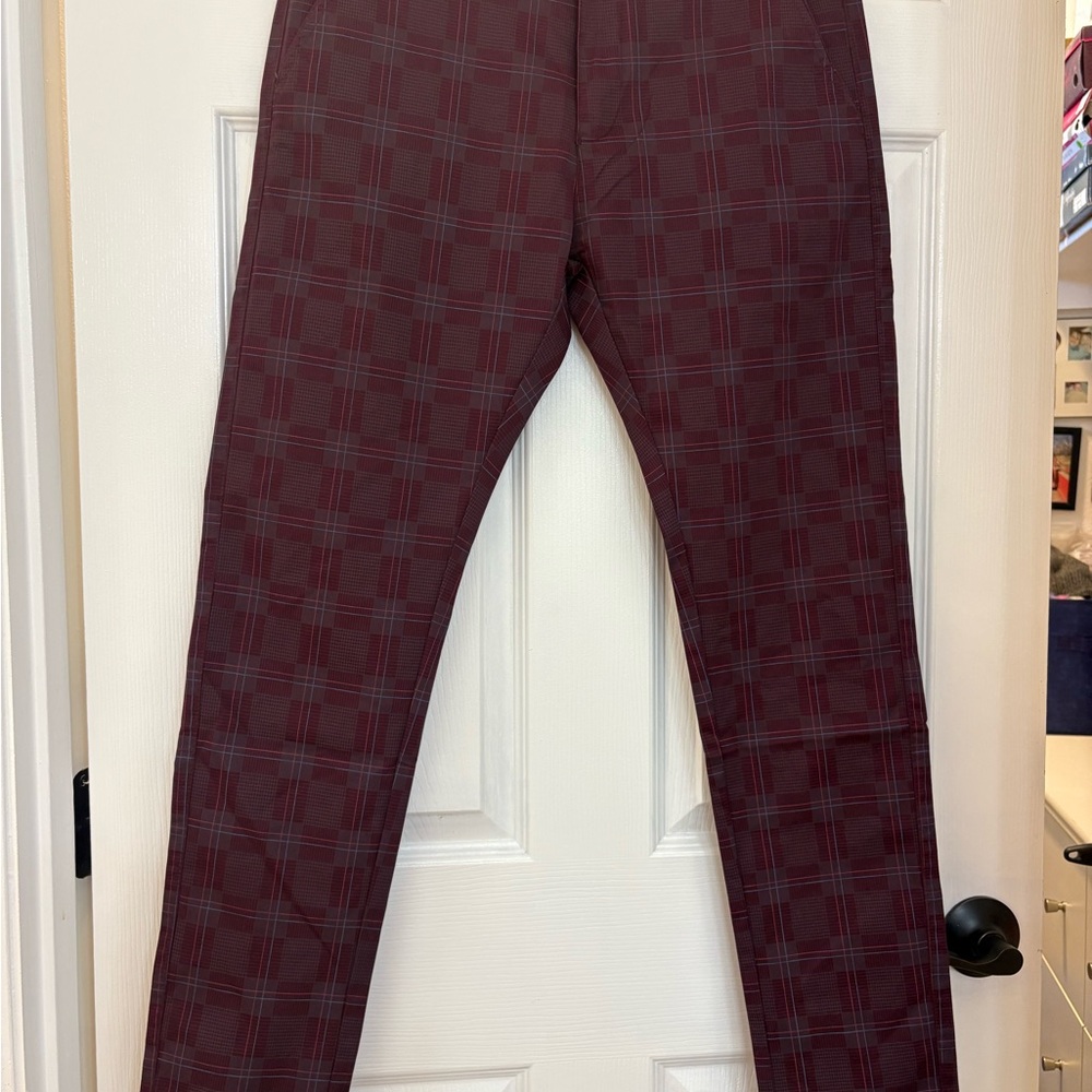 Mens Plaid Burgundy Pants